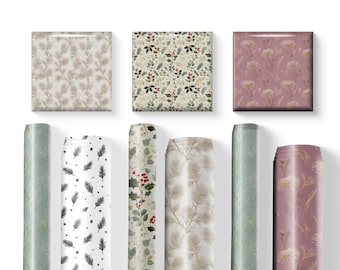 Quiet Luxury Botanical Christmas Wrapping Paper Bundle  | 5 Roll Bundle Set