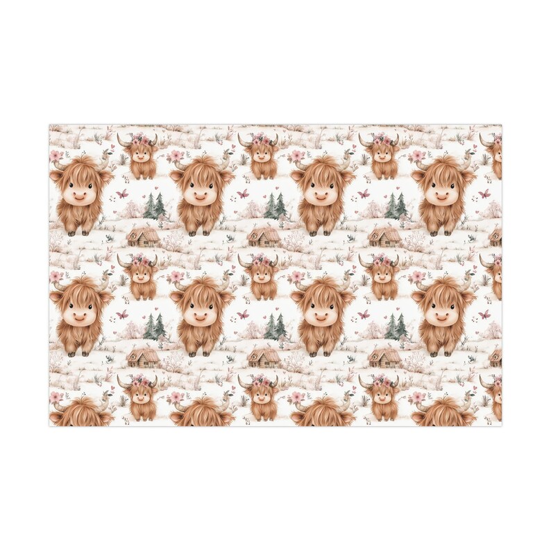 Cadeaupapier baby Highland Cow: inpakpapier cottagecore bloemen afbeelding 3