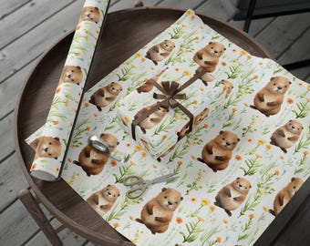 Woodland Creature Gift Wrap for Baby Shower - Adorable Watercolor Groundhog Design