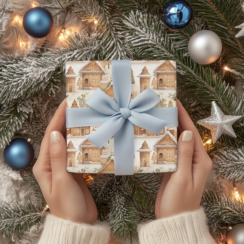 Nostalgic Gingerbread House Gift Wrap - Christmas Wrapping Paper with Charming Vintage Design image 8