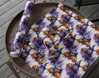 Spooky Gift Wrap for Halloween - Adorable Watercolor Pumpkin Design