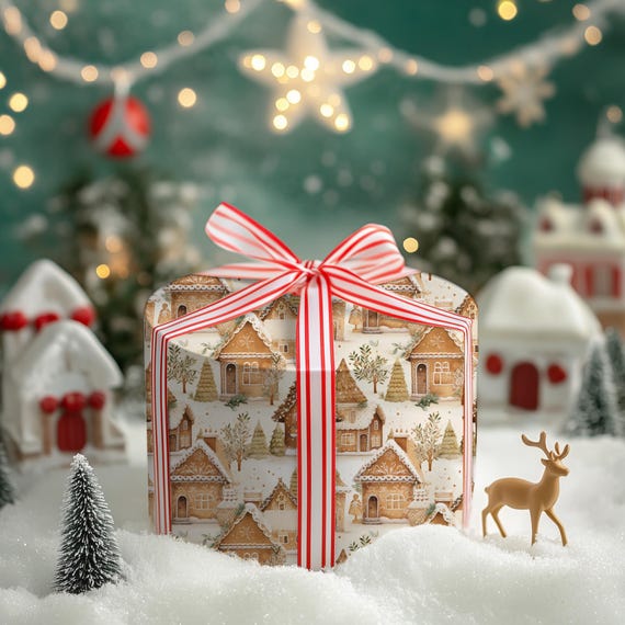 Nostalgic Gingerbread House Gift Wrap - Christmas Wrapping Paper with Charming Vintage Design