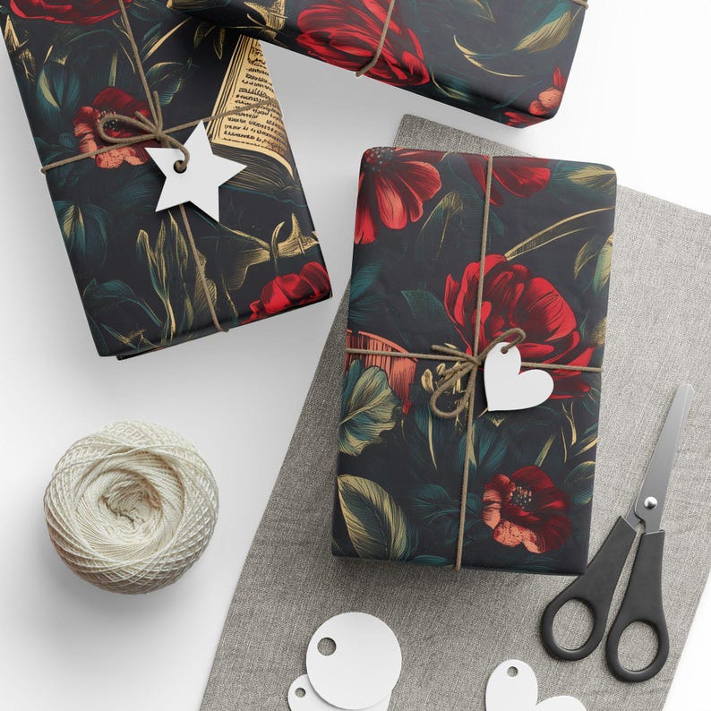 Vintage Gift Wrap - Books and Gothic Floral Design for Book Lovers image 6