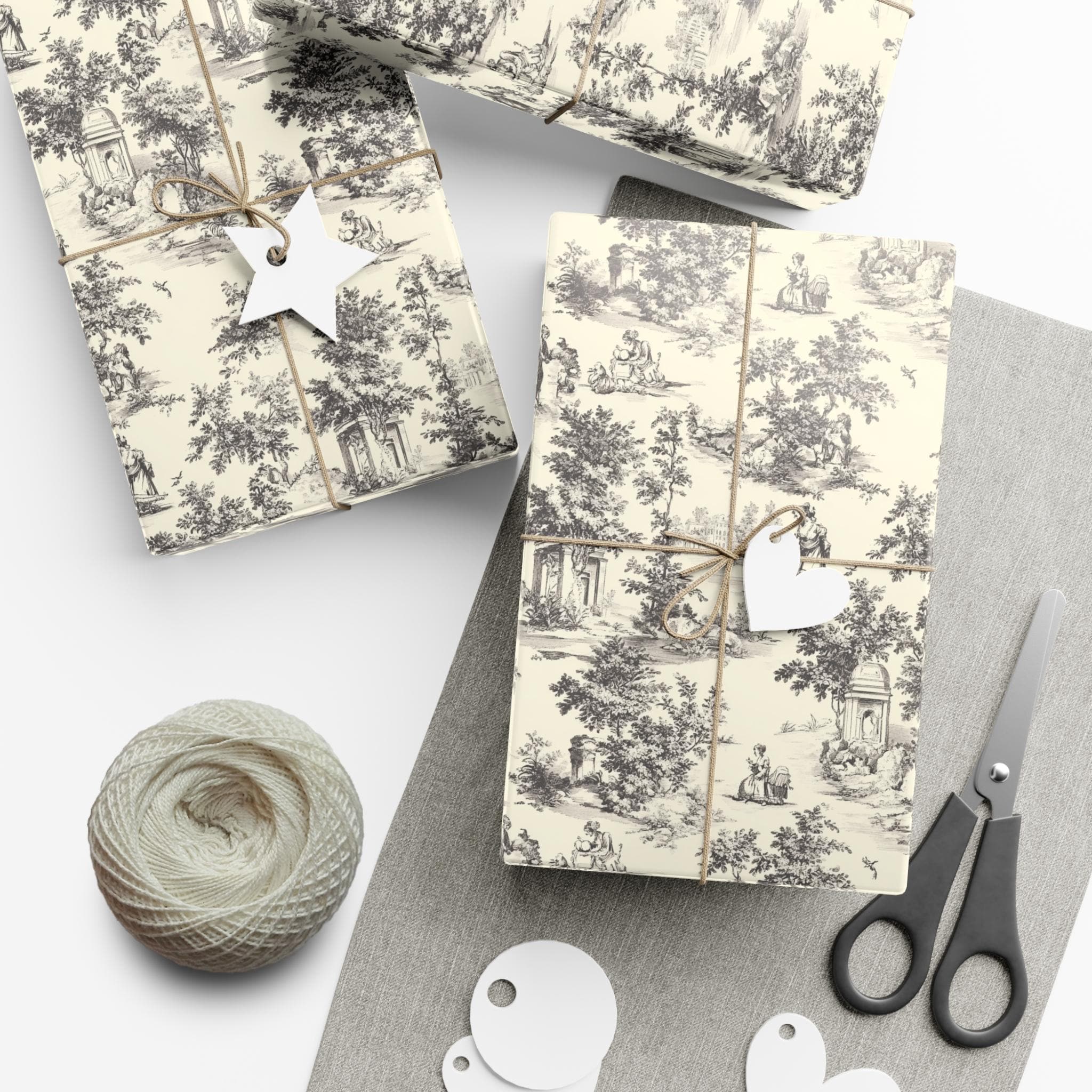 Vintage French Toile Gift Wrap: Elegant Black & Ivory Wrapping Paper