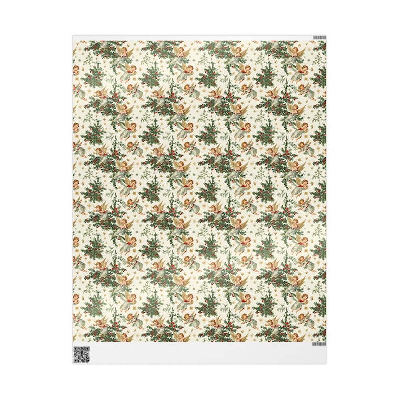 Christmas Angel Gift Wrap - Vintage Holiday Wrapping Paper with Holly and Stars image 10
