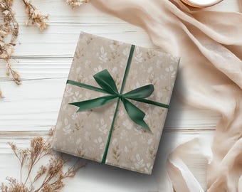 Neutral Fall Leaf Gift Wrap: Beige Autumn Wrapping Paper
