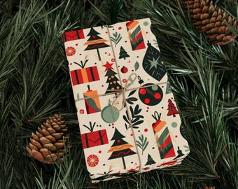 Ornaments and Christmas Tree Holiday Wrapping Paper for Christmas Presents