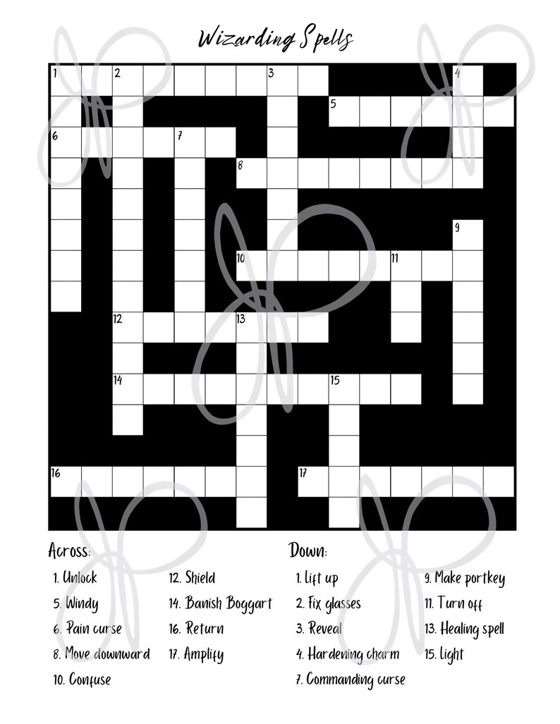 Wizard Spells Crossword Puzzle Etsy