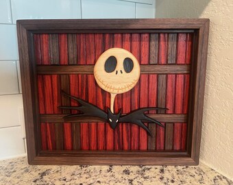 Handmade Wooden Jack Skellington Wall Art - Framed Decor