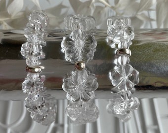 Natural stone, bracelet, flower bracelet, браслет, натуральный камень, горный хрусталь, цветок, четырехлистник, прозрачный, серебро