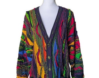 Vintage Coogi Australia 3D Knit V Neck Cardigan Sweater Size 16+ Youth Chunky