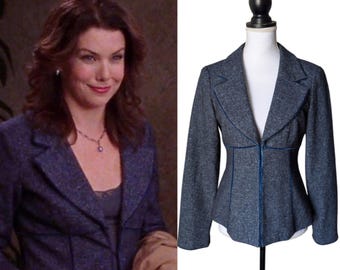 Nanette Lepore ASO Lorelai Gilmore Girls Navy Tweed Corset Blazer Size 4 Y2K Vtg