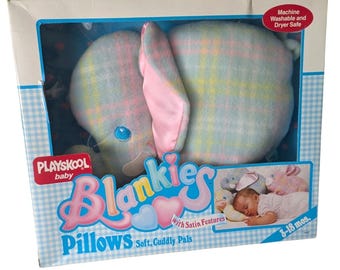 Vintage Playskool Baby Blankies Pillow Snuzzles Elephant New Plaid Plush Rare 87