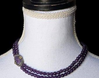 Barbara Bixby Natural Amethyst Beaded Necklace 925 Sterling 18K Gold Clasp