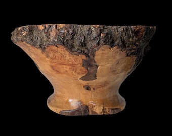 Handcrafted Live Edge Burl Wood Footed Pedestal Bowl Heavy Signed Roland Hardee