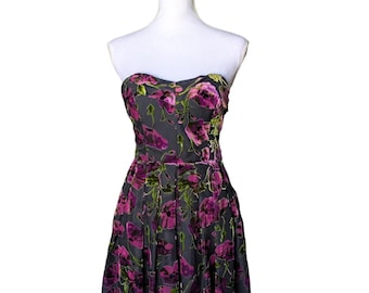 Vintage Betsey Johnson Floral Samt Cottage Fairy Goth Romantisches Babydoll Kleid