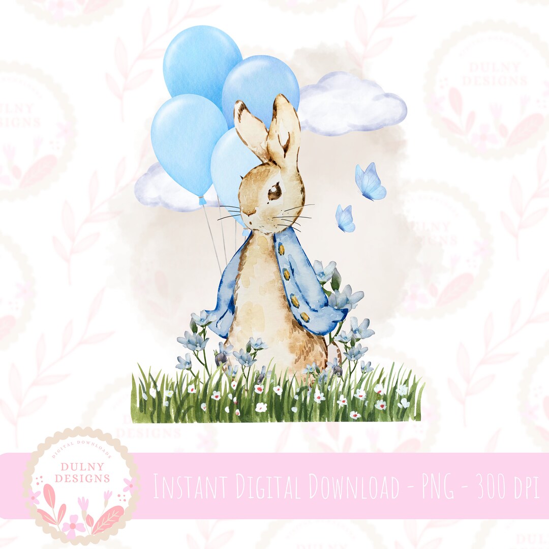 Blue Floral Peter Rabbit Bunny PNG Bunny Sublimation Design Blue ...