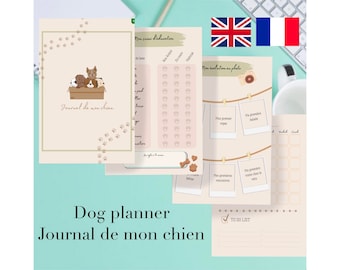 Planificateur/Planner journal souvenir pour chien, chiot. Puppy daily/Dog journal. A imprimer PDF en FRANCAIS /Format A5 ou A4