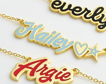 Emaillierte Name Halskette-Unikate Design Name Halskette,Buchstabe Schmuck,Geschenk für Sie,Personalisierte Name Halskette Silber Gold Rose Benutzerdefinierte Halskette