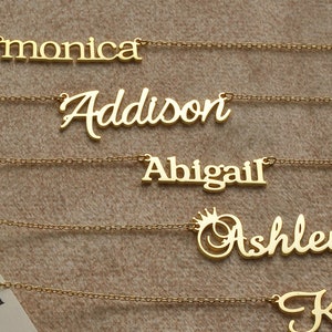 Collar con nombre en plata de ley - Joyería con nombre, collar con nombre de oro para niños, collar personalizado, regalo, collar minimalista con rosa