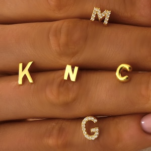 Initial Stud Earring Gold Letter Name Earring Silver Dainty Earring Personalized Diamond Earring Gift for mom Cartilage Helix Ear Ring Rose