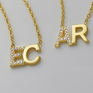 Collar con piedras preciosas y letras sencillas, collar con inicial de 2 letras, personalizado para madre, hijo e hija, regalo para gemelos, regalo para madre.