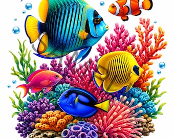 Tropical Reef Fish PNG | Coral Reef Sea Life Sublimation Design | Colorful Ocean Fish Clipart | Tropical Aquarium Fish PNG