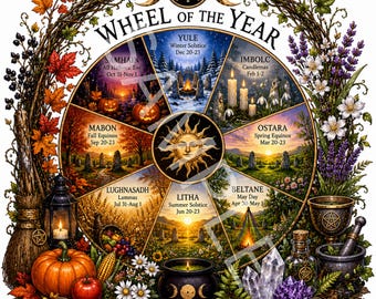 Wheel Of The Year PNG, Wiccan Sabbat Sublimation Design, Digital Download