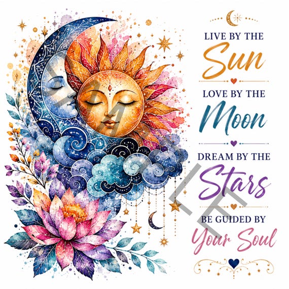 Live By The Sun Love By The Moon PNG, Celestial Sublimation Design, Spiritual Digital Download