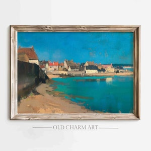 Coastal Seascape Oil Painting Print: Summer Farmhouse Scenery (Digital Download)