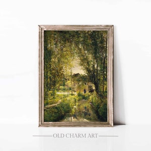 Country Landscape Painting, Vintage Rustic Art Print, Summer Farmhouse Decor Poster, Digital Download | WA70