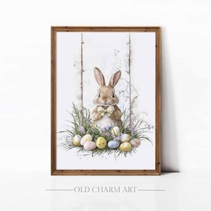 Spring Wall Art, Easter Bunny Print, Spring Watercolour Rabbit Painting, Cottage Cute Bunny Spring Decor Poster, Digital Download | WA235