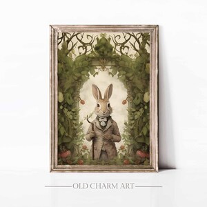 Easter Bunny Wall Art, Spring Nursery Painting, Vintage Easter Decor Print, Printable Cottage Poster, Digital Download | WA256
