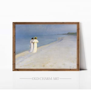 Vintage Beach Print: Two Women on Shore, c.1890s (Digital Download)