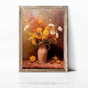 Vintage Floral Oil Painting: Farmhouse Art Print (Digital Download)