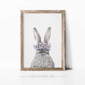 Easter Bunny Print, Spring Rabbit Ears Wall Art, Spring Wall Decor Printable, Cottage Easter Poster, Spring Rabbit Bunny Painting | WA241