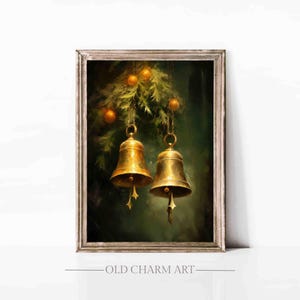 Vintage Brass Christmas Bells Print: Winter Holiday Art (Digital Download)