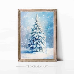 Winterwald Poster, Weihnachten Wandbild, Schneebedeckter Tannenbaum, Weihnachtsdeko, Weihnachtsdeko, Geschenk zum Geburtstag, digitaler Download | WA199