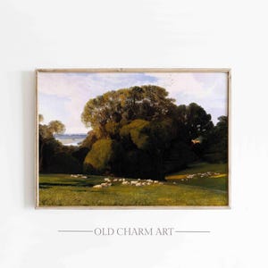 Vintage Farmhouse Landscape Print: Rustic Country Oil Painting (Digital Download)
