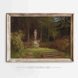 Vintage Rose Garden Print: Antique Landscape Painting (Digital Download)