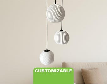 3-Lamp Cluster Pendant Light | 20cm Mix & Match White shades Modern Chandelier 3D print