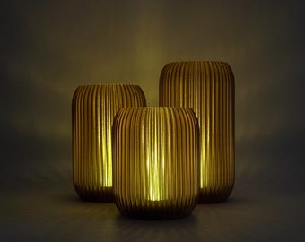 LED Candle Ribbed Amber | Cordless Table Lamp minimal design multiple sizes 3D-print