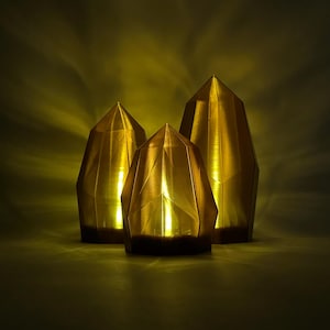 Vela de LED âmbar com cristal | Luminária de mesa sem fio com design orgânico, vários tamanhos, impressão 3D