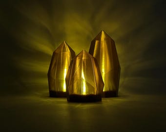 Crystal LED Candle Amber | Organic design Wireless Table Lamp multiple sizes 3D-print