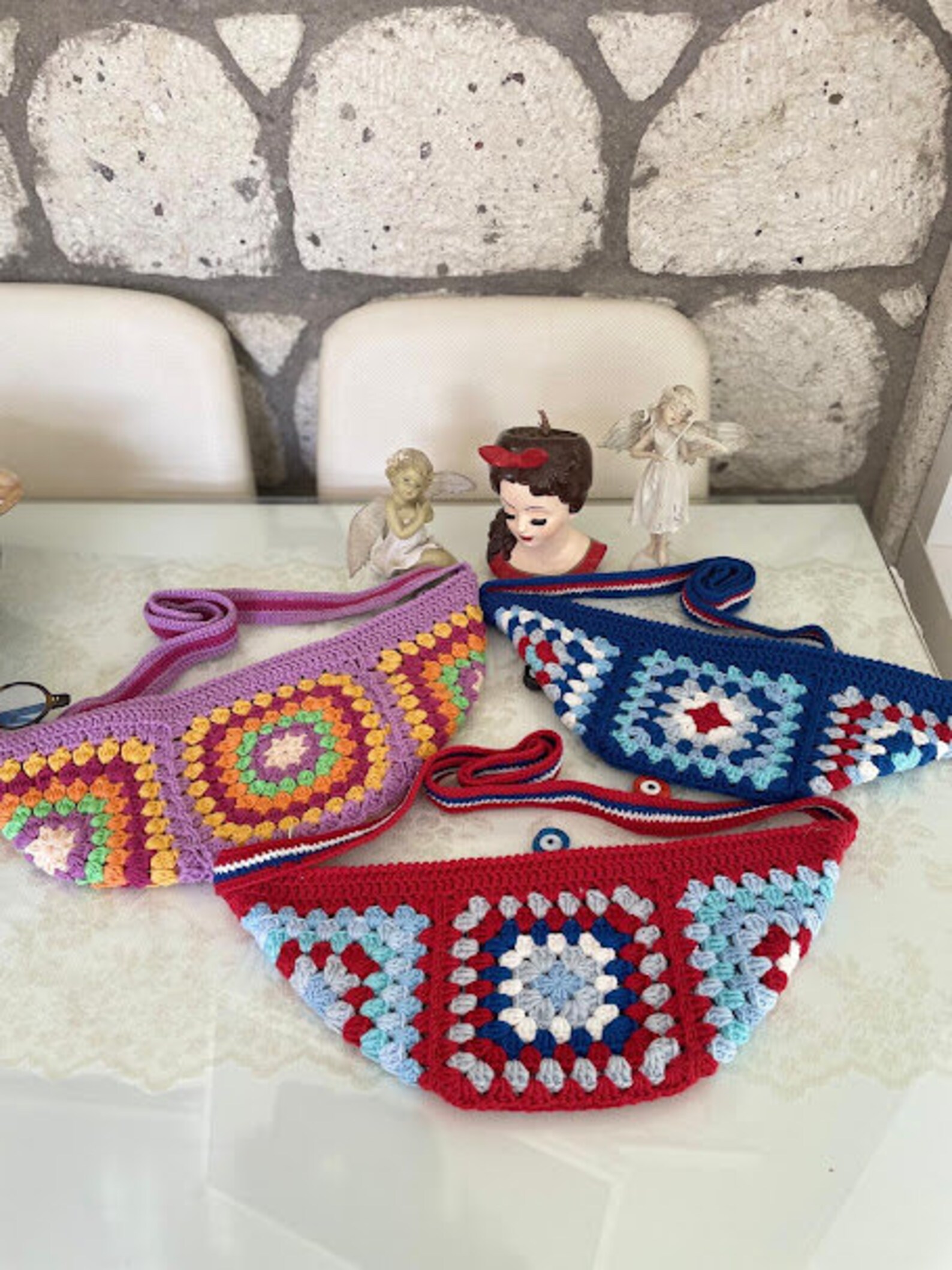 Kare Büyükanne çantası Boho çanta Retro çanta Hippi çanta Vintage