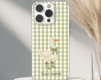 Custom Name Goose Phone Case, Cottagecore Duck, Green Boots
