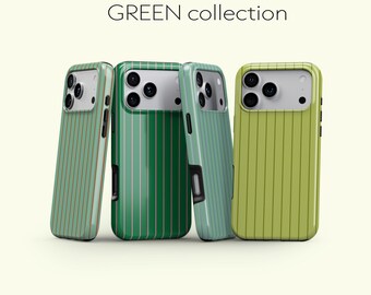Green Stripe Phone Case, Sage Emerald Preppy Cover fits MagSafe Compatible Tough Case for iPhone 17 16 15 , Samsung s26 s25, Google Pixel 10