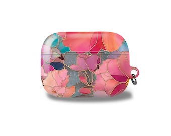 AirPods 4 Case Pink Floral AirPods Case | Stained Glass Flower AirPods Pro 3  | Pixel Buds A Tech Accessories