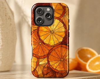 Orange Citrus Phone Case, Stained Glass print, Amalfi Coast Summer Cover for  iPhone, Samsung,  Google Pixel models Mediterranean Aesthetic