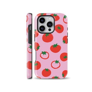 Jolie coque de portable tomate, motif fruits géniaux, coque de téléphone rose esthétique à imprimé tomate pour iPhone et Samsung, coque souple ou résistante
